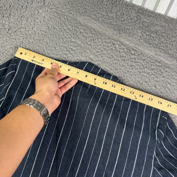 Free People Ashby Blazer Womens S Navy Blue Pinstriped Linen Double Breasted - Picture 10 of 12